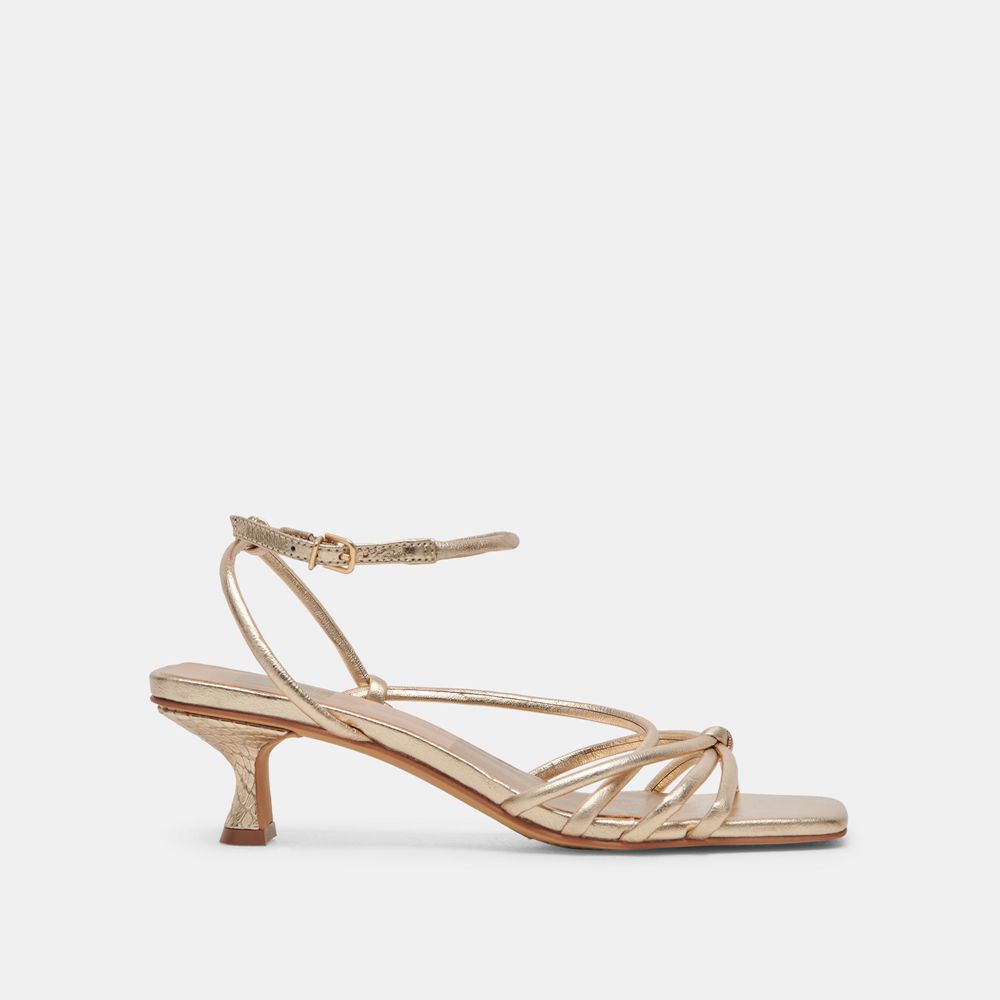 Dolce Vita Bev Leather Women Heels Gold | US-054328HLN