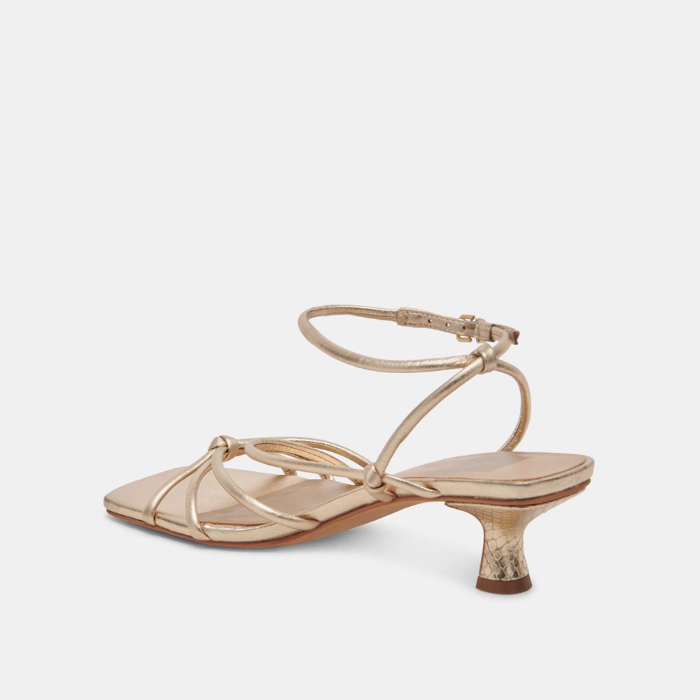 Dolce Vita Bev Wide Leather Women Heels Sandals Gold | US-389012BHD