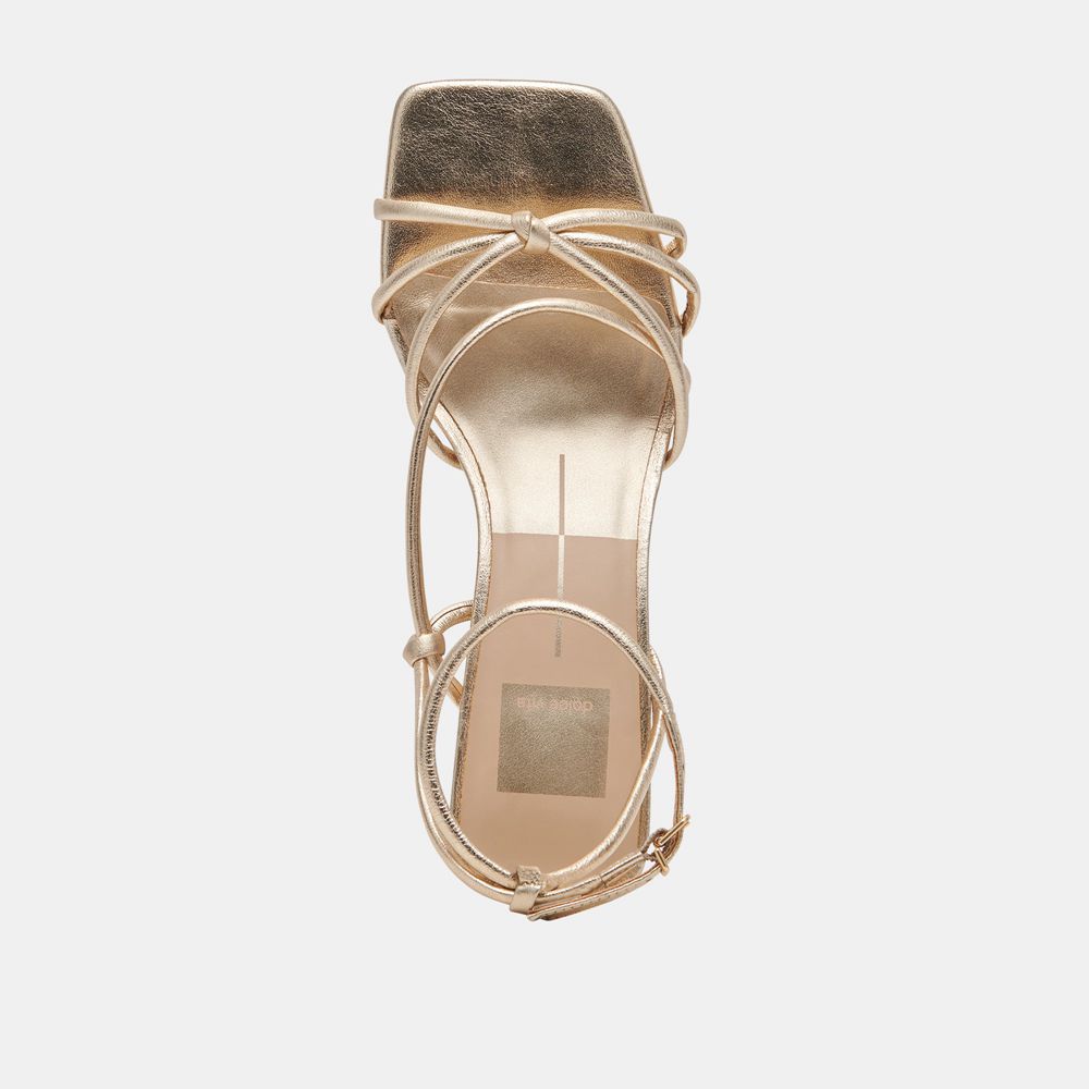 Dolce Vita Bev Wide Leather Women Heels Sandals Gold | US-389012BHD