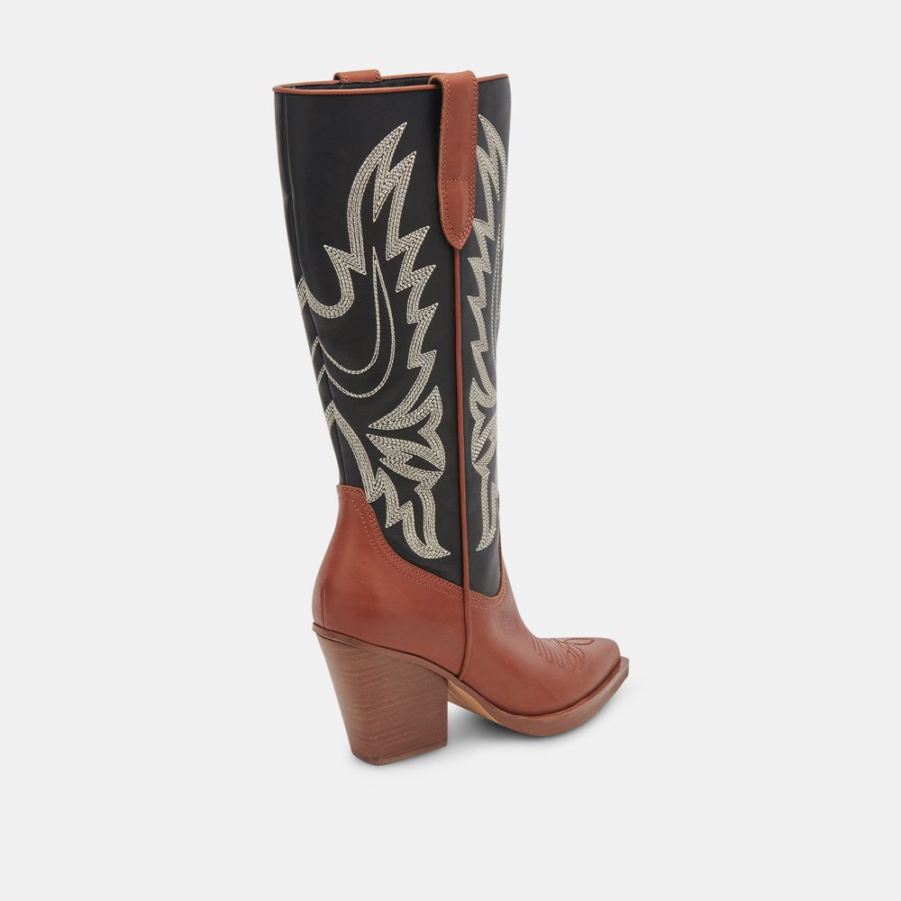 Dolce Vita Blanch Leather Women Western Boots Brown / Black | US-035769NMO