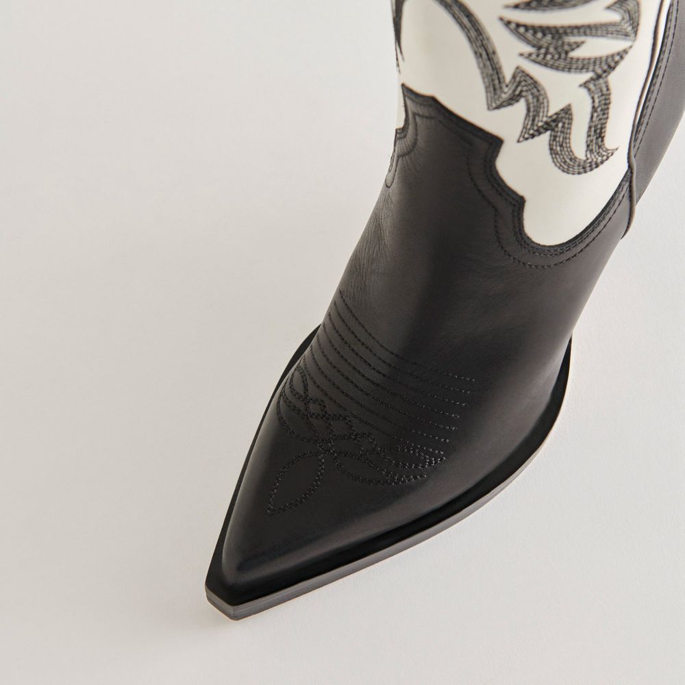 Dolce Vita Blanch Leather Women Western Boots Black / White | US-396810RHC