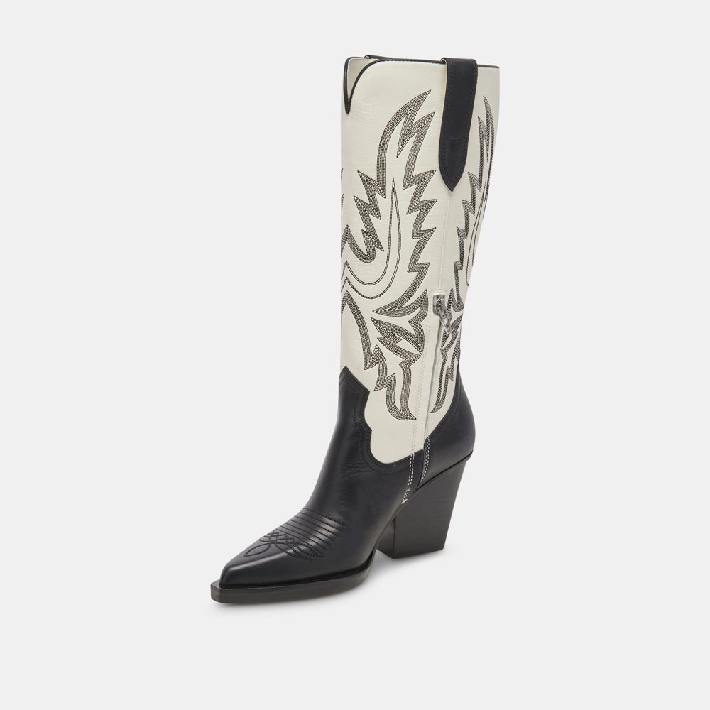 Dolce Vita Blanch Leather Women Western Boots Black / White | US-396810RHC