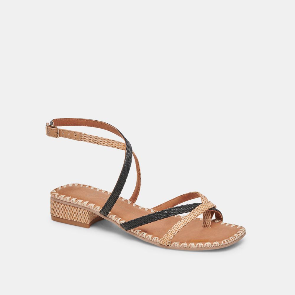 Dolce Vita Brinn Raffia Women Sandals Black | US-480762HQJ