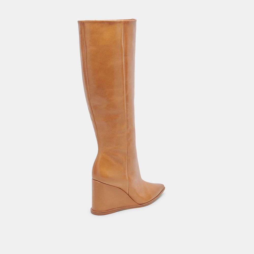 Dolce Vita Bruce Wedge Leather Women Boots Brown | US-853179YSQ