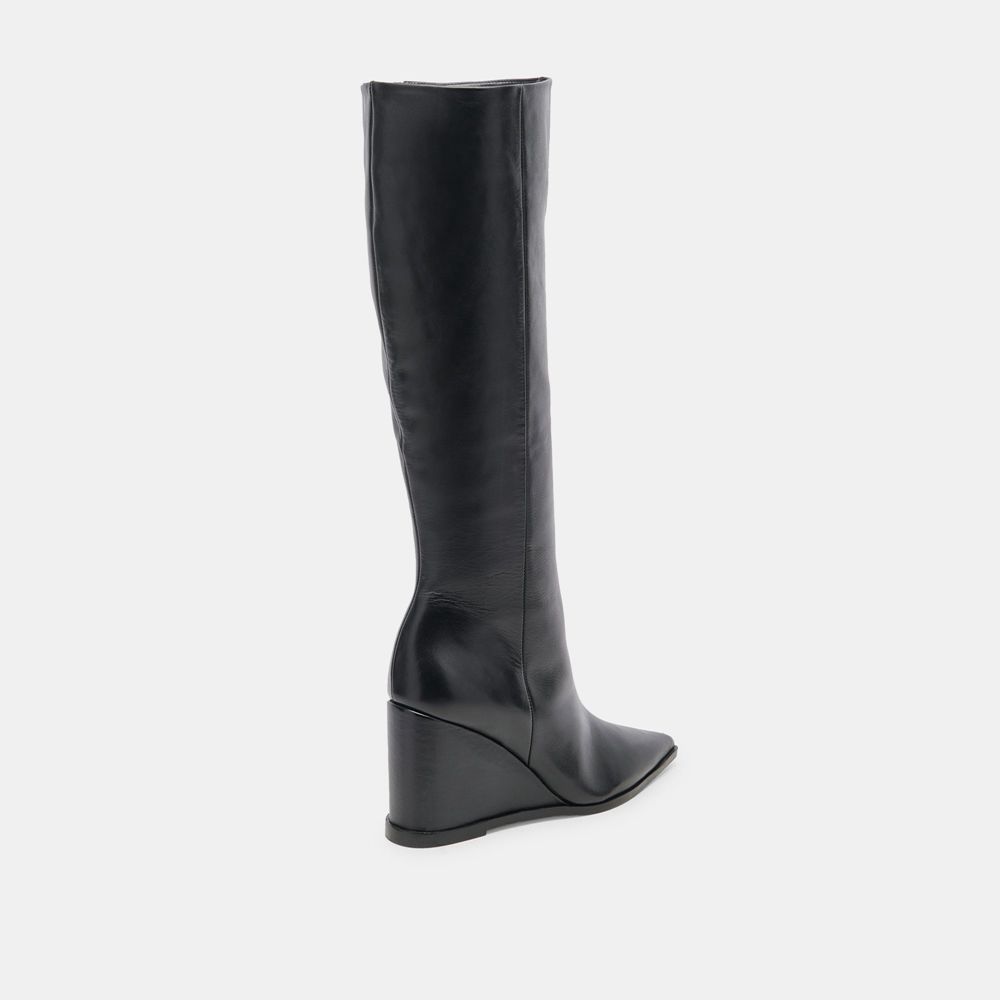 Dolce Vita Bruce Wedge Leather Women Boots Black | US-941570FJX