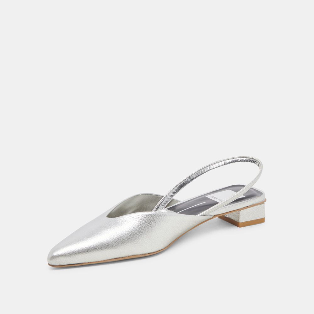 Dolce Vita Byanca Leather Women Flats Silver | US-364950XTU