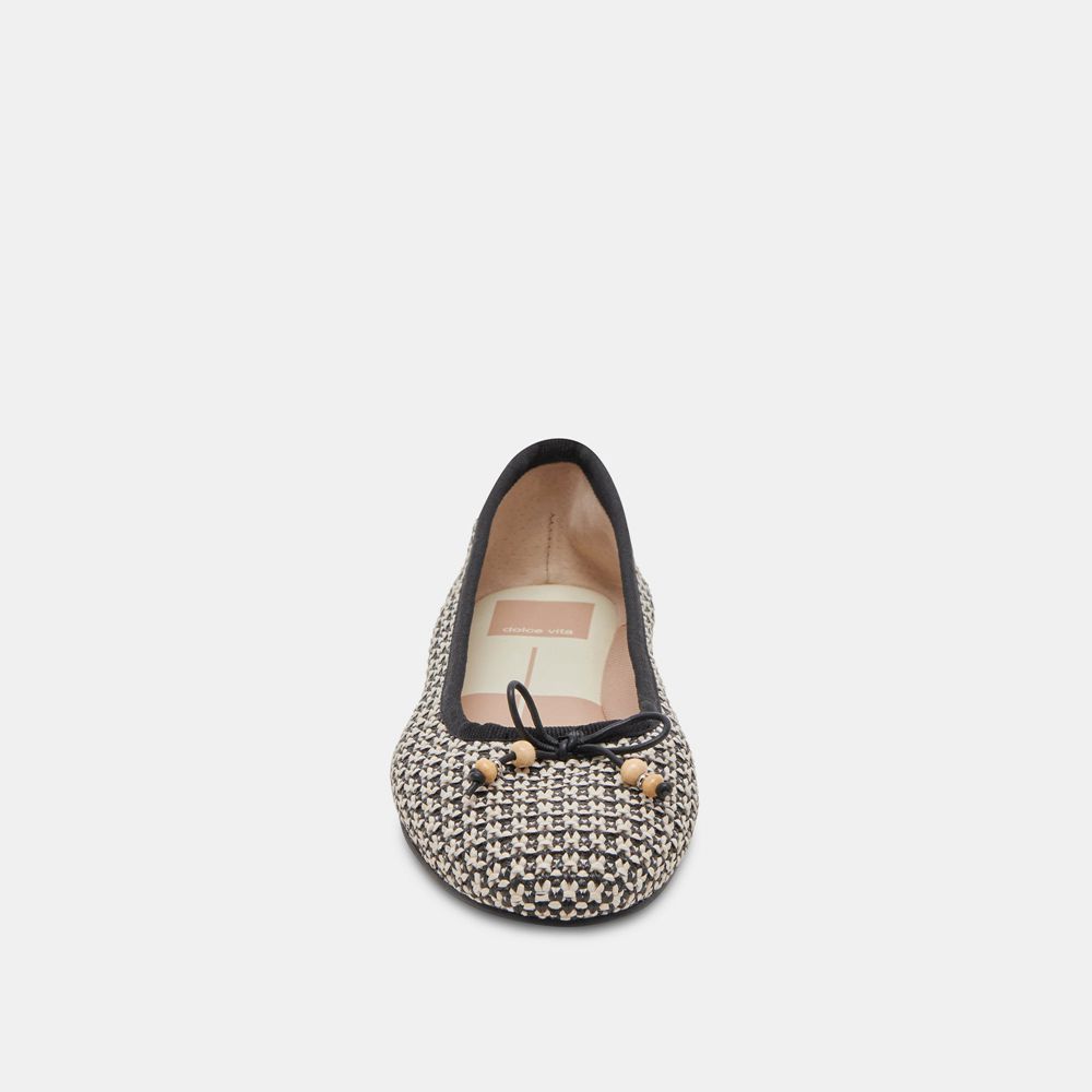 Dolce Vita Cacy Raffia Women Ballet Flats White / Black | US-361297VHJ