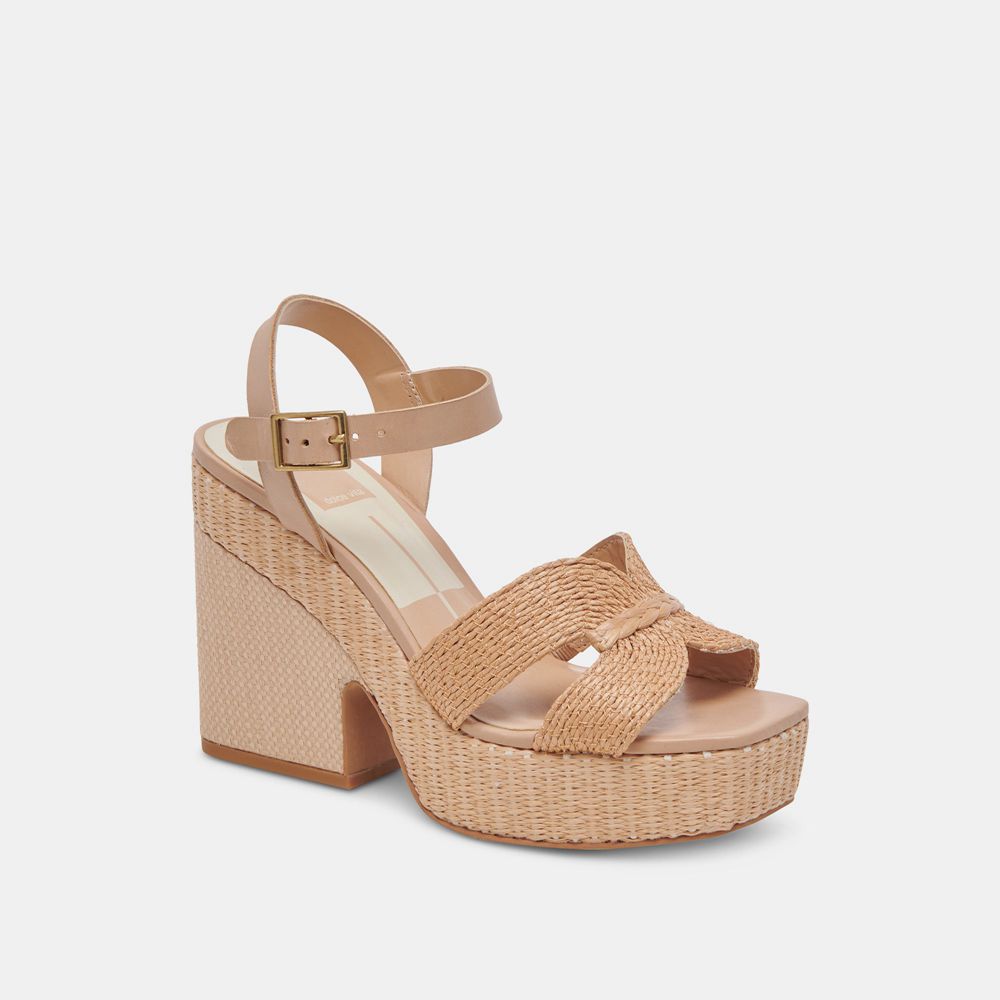 Dolce Vita Cale Raffia Women Heels Light Brown | US-012847CAT