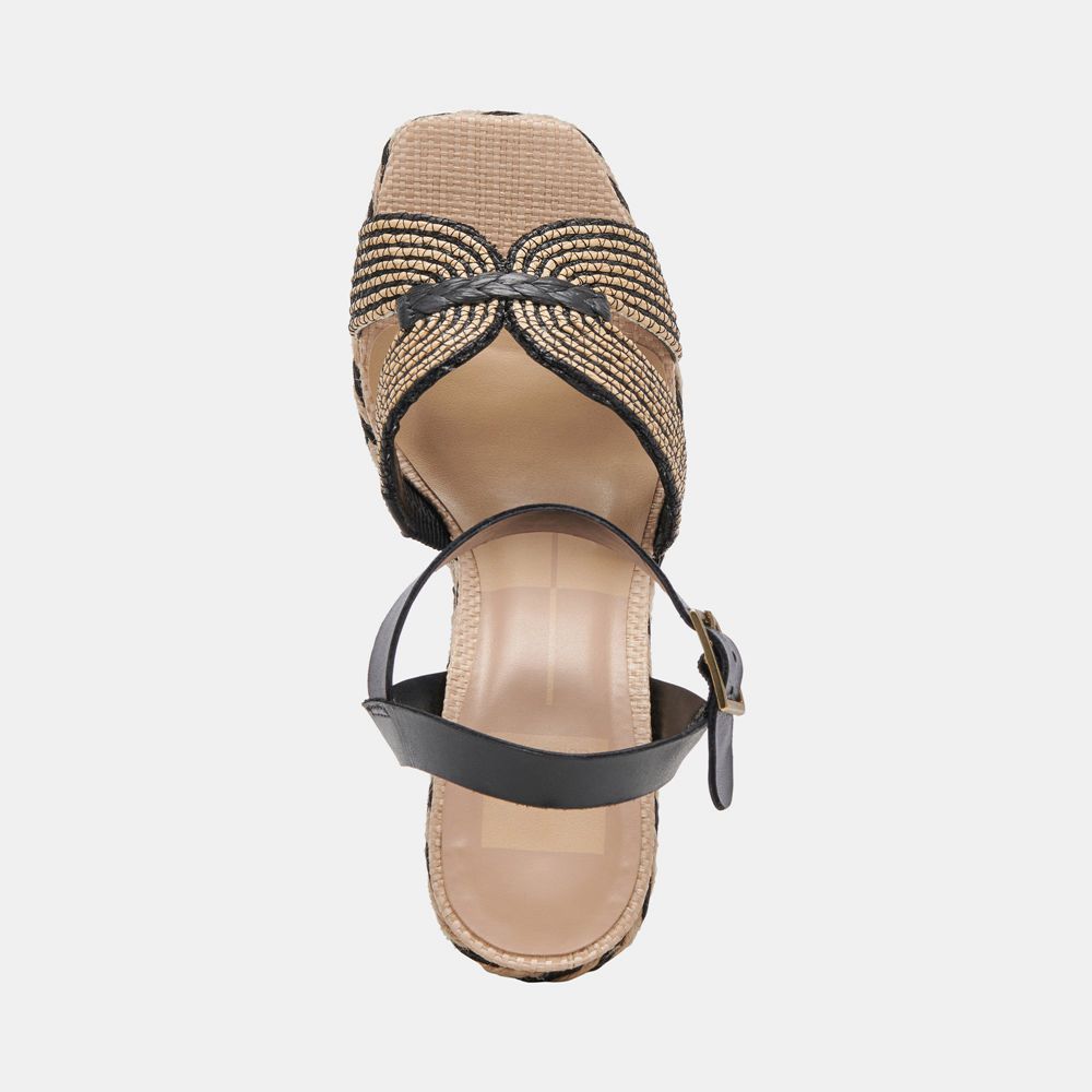 Dolce Vita Cale Raffia Women Heels Sandals Black | US-167824ZMW