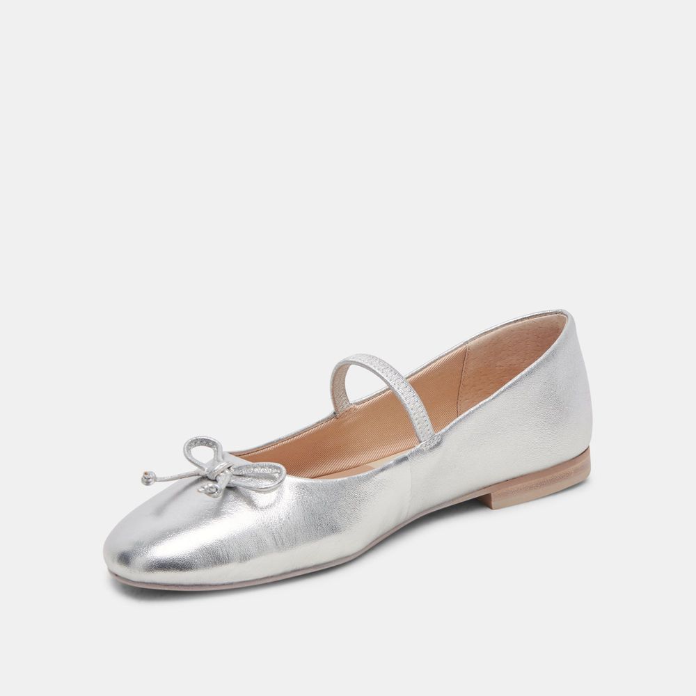 Dolce Vita Carin Leather Women Ballet Flats Silver | US-524689TIJ