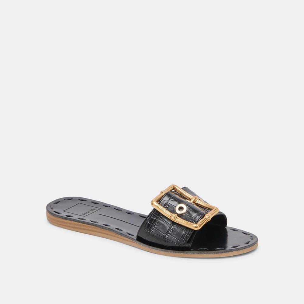 Dolce Vita Dasa Leather Women Sandals Black | US-783641FHA