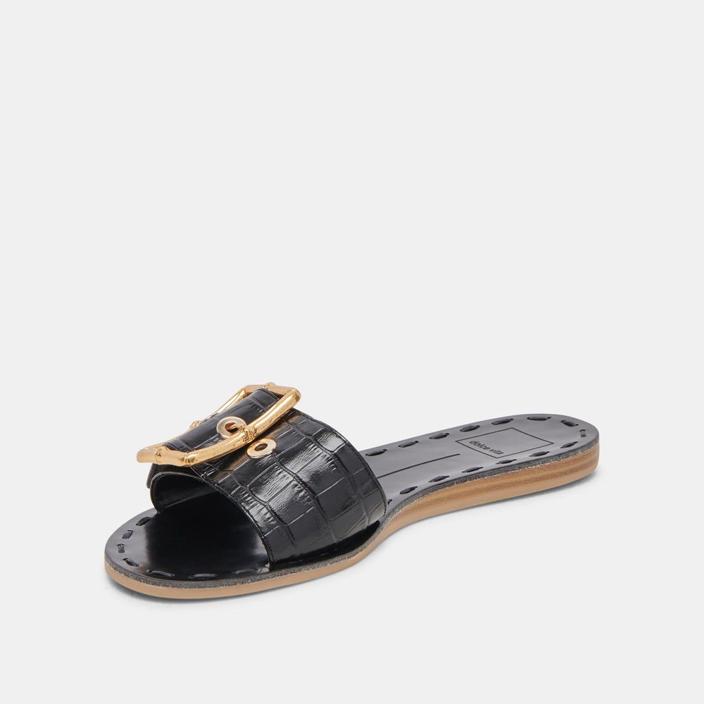 Dolce Vita Dasa Leather Women Sandals Black | US-783641FHA