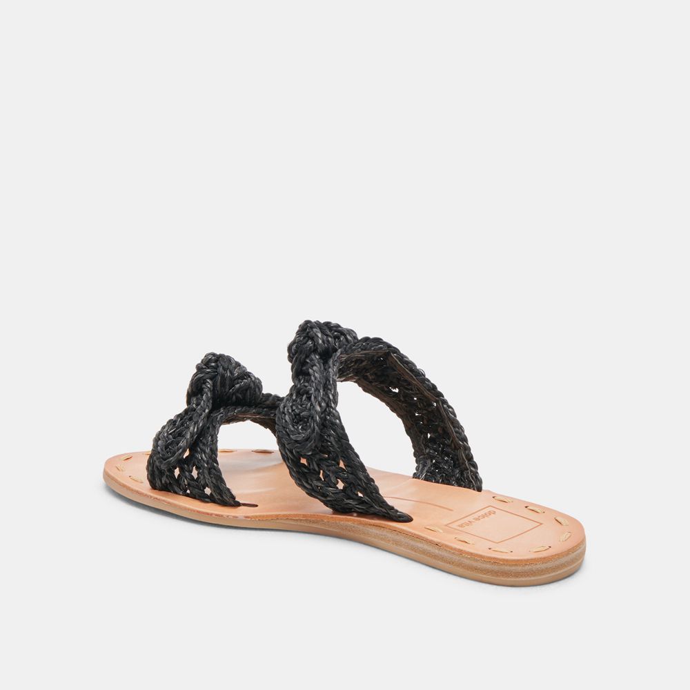 Dolce Vita Dinah Wide Raffia Women Sandals Black | US-096217LUE