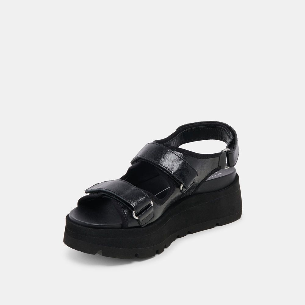 Dolce Vita Dubai Crinkle Patent Women Sandals Black | US-193725HAD