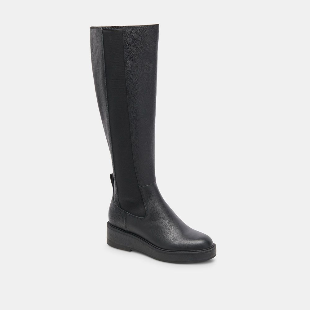 Dolce Vita Eamon H2O Wide Calf Leather Women Chelsea Boots Black | US-941762GYK