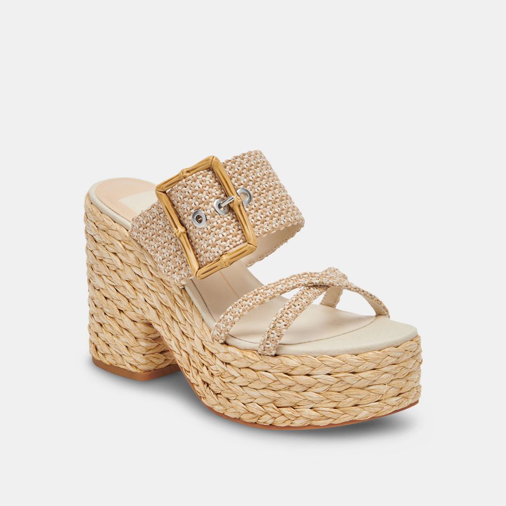 Dolce Vita Edwina Raffia Women Heels Sandals White / Brown | US-379518HCL