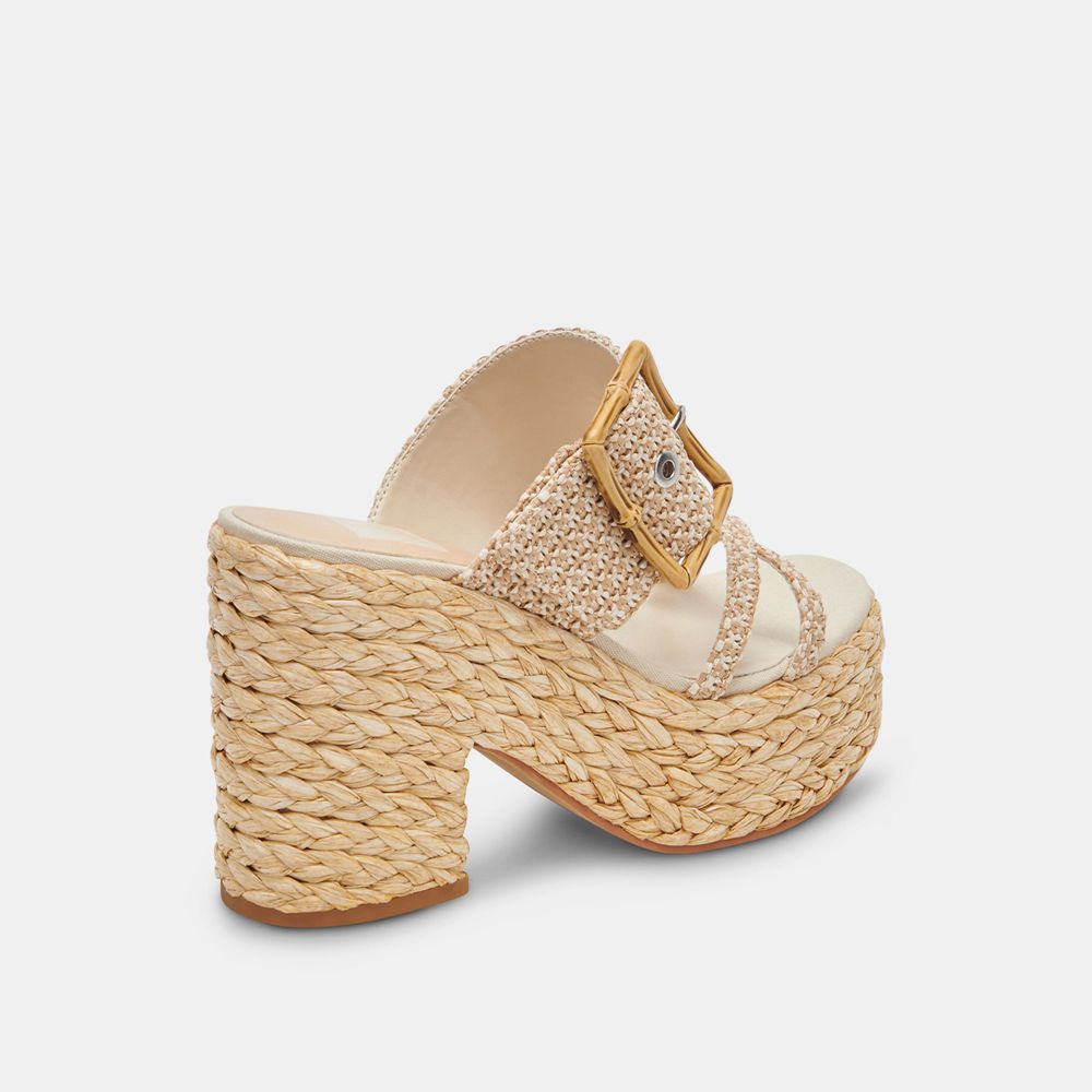 Dolce Vita Edwina Raffia Women Heels Sandals White / Brown | US-379518HCL