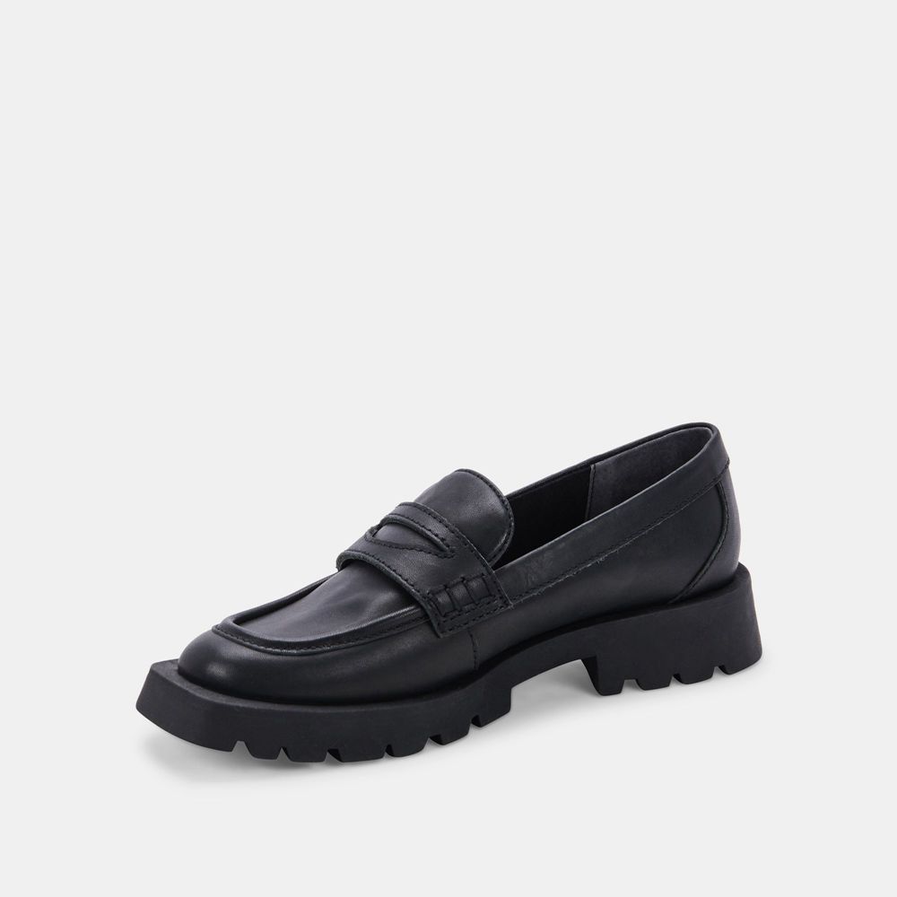 Dolce Vita Elias Leather Women Flats Black | US-647805TRE