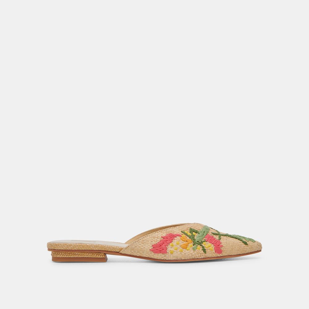 Dolce Vita Elm Raffia Women Flats Green / Coral / Brown | US-034965VFW