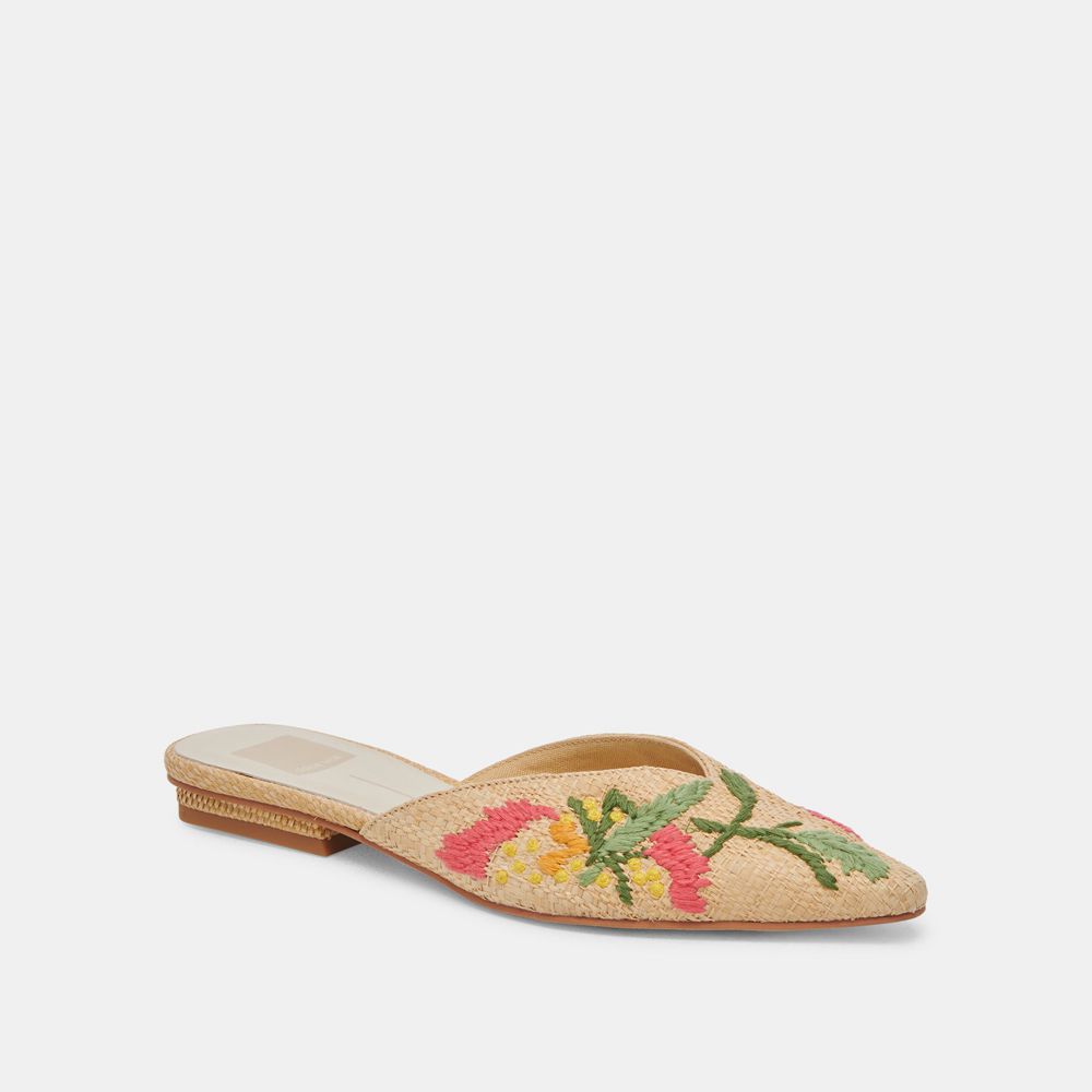 Dolce Vita Elm Raffia Women Flats Green / Coral / Brown | US-034965VFW