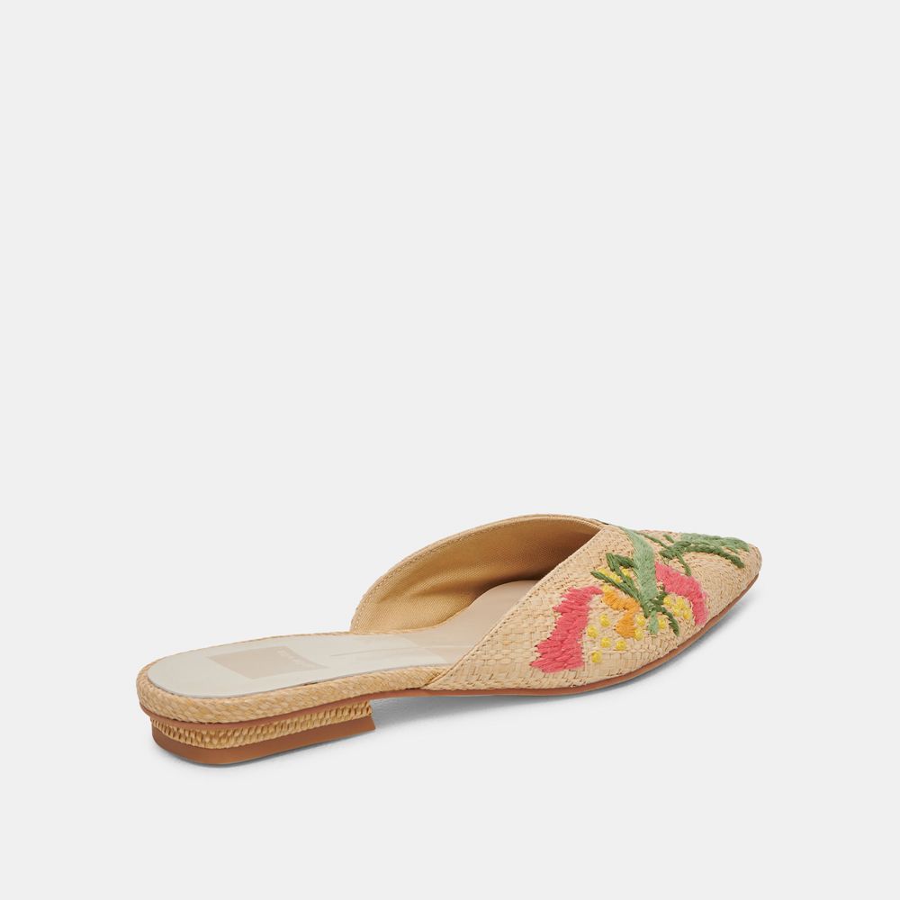 Dolce Vita Elm Raffia Women Flats Green / Coral / Brown | US-034965VFW