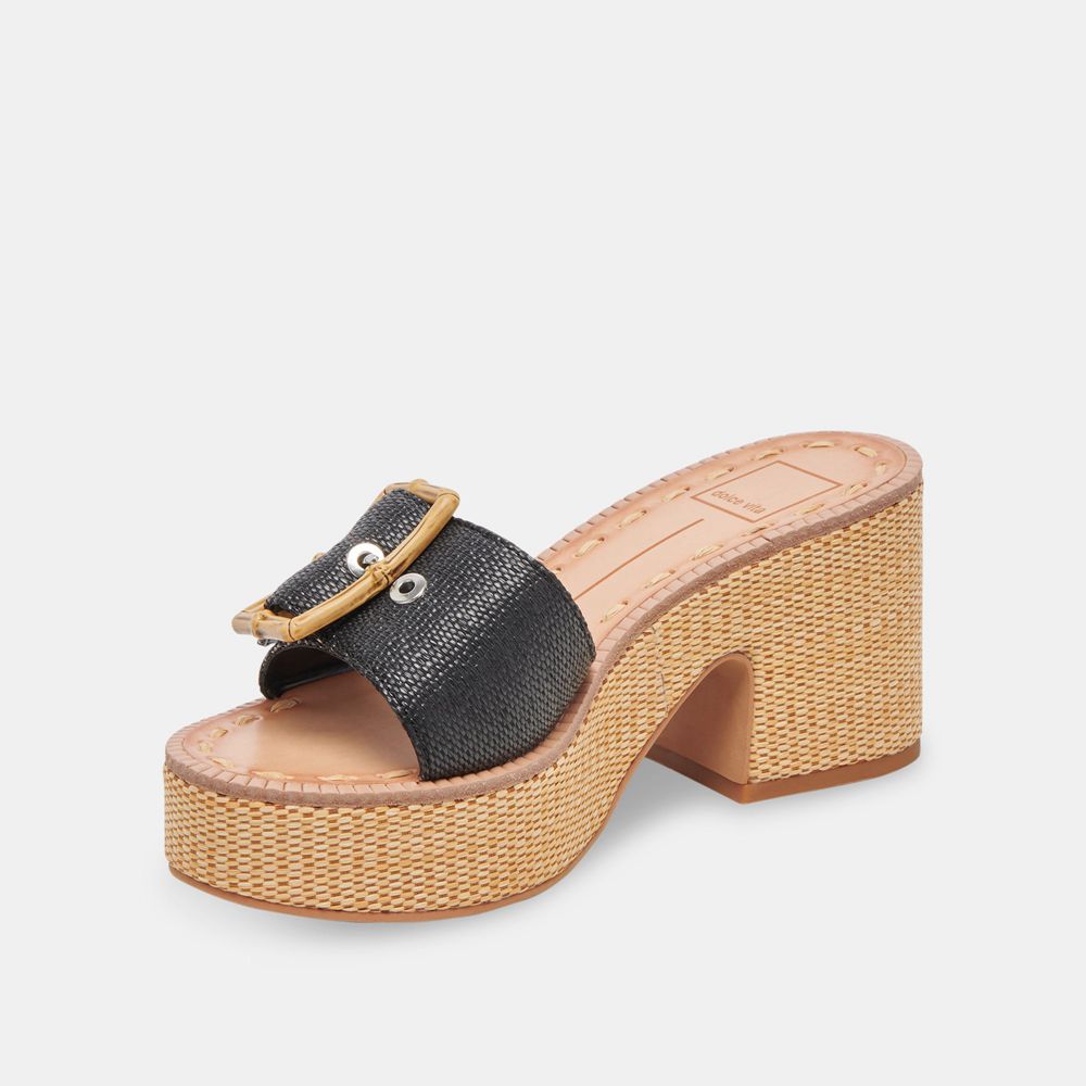 Dolce Vita Era Raffia Women Heels Sandals Black | US-895146ULF