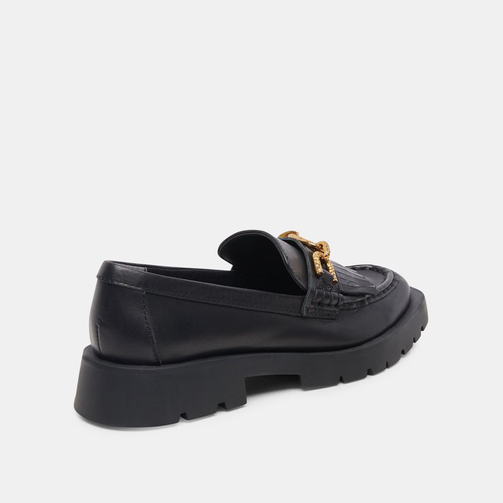 Dolce Vita Erna Leather Women Flats Black | US-419768SYA