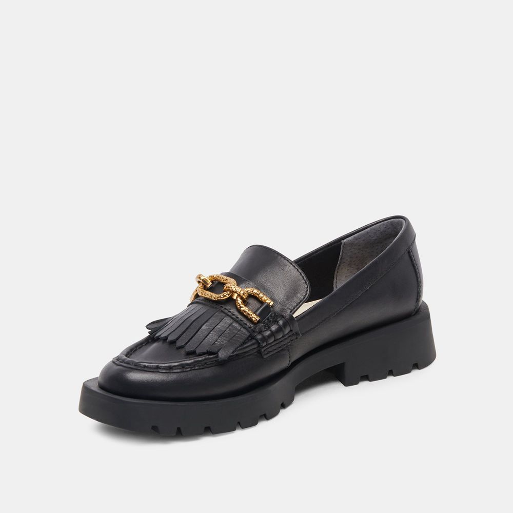 Dolce Vita Erna Leather Women Flats Black | US-419768SYA