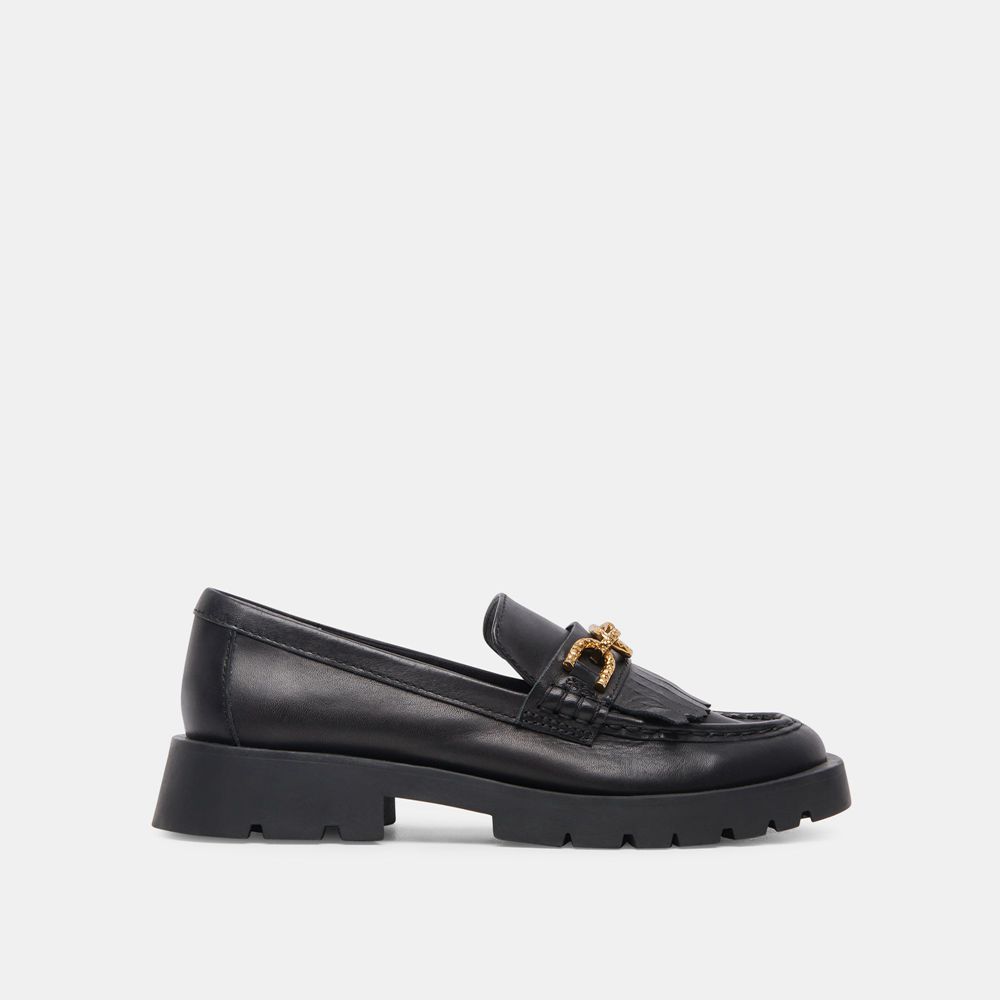 Dolce Vita Erna Leather Women Flats Black | US-419768SYA