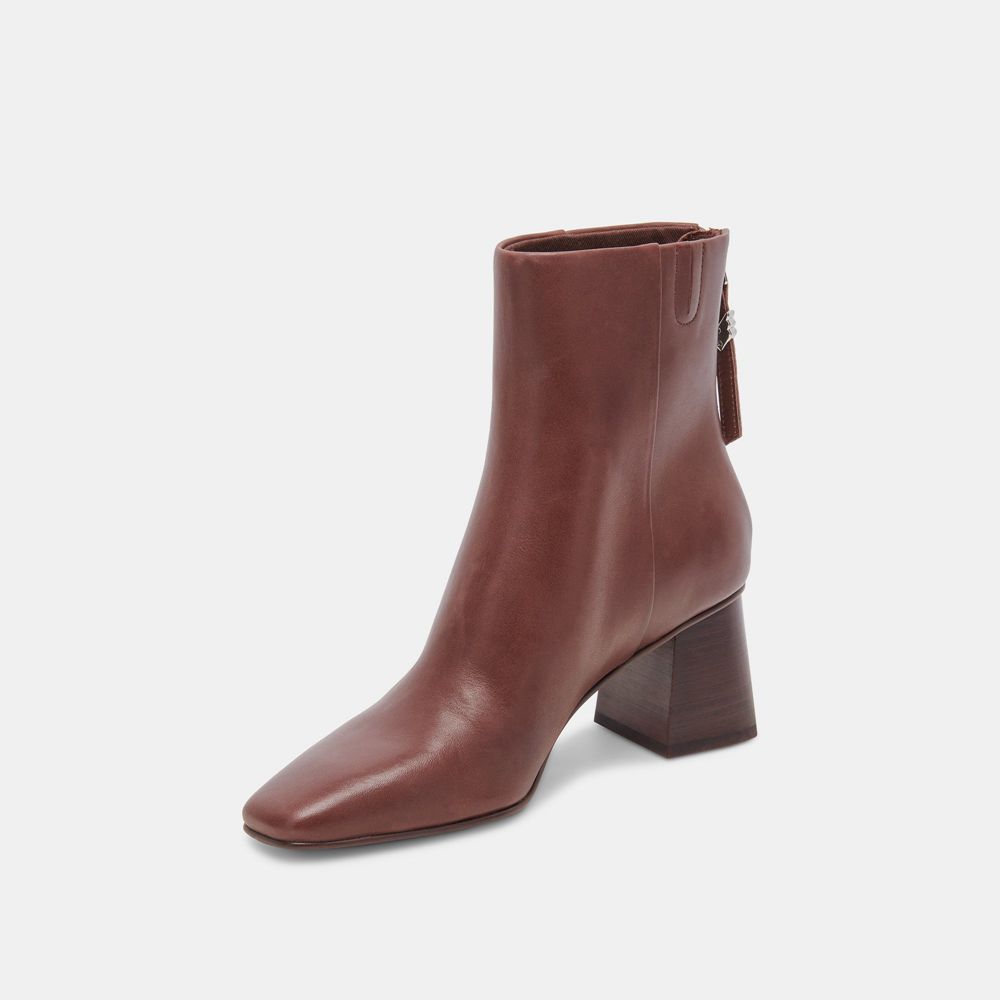 Dolce Vita Fifi H2O Wide Leather Women Booties Chocolate | US-730459ODS