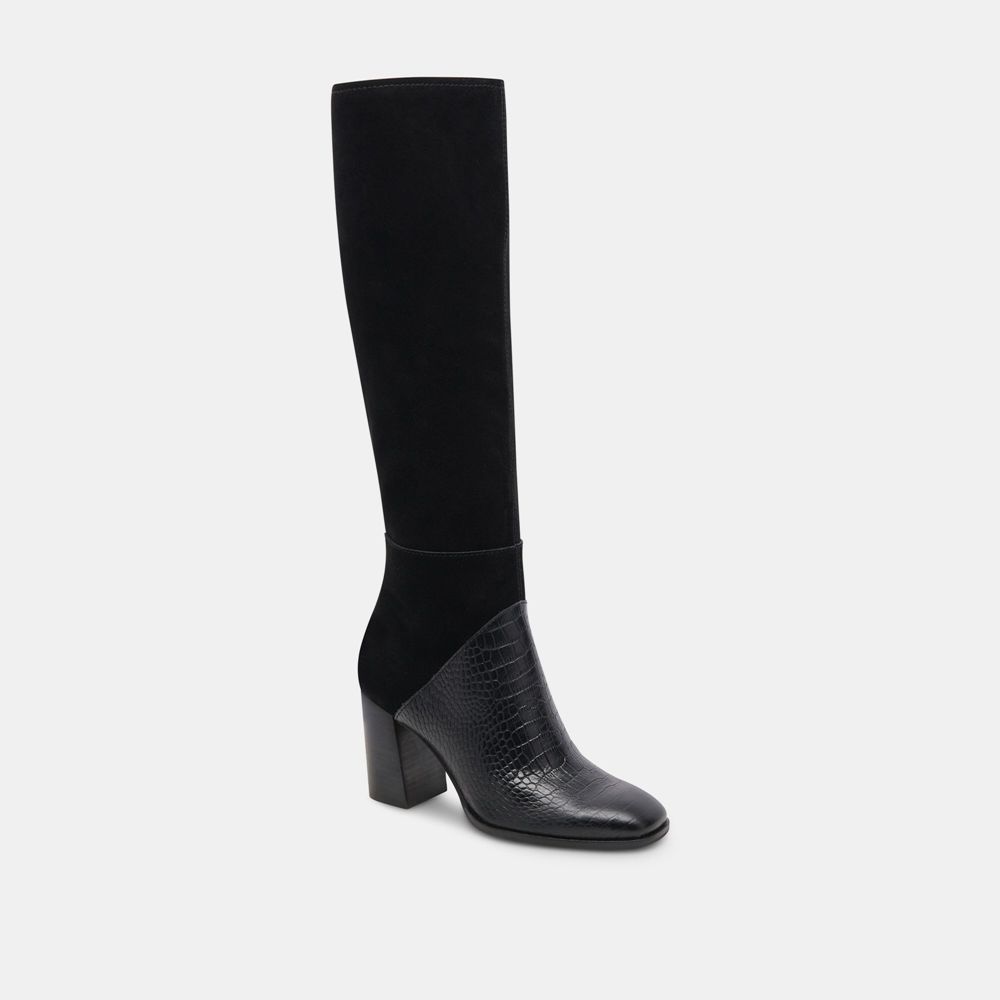 Dolce Vita Fynn Wide Calf Leather Women Boots Black | US-410653BQV