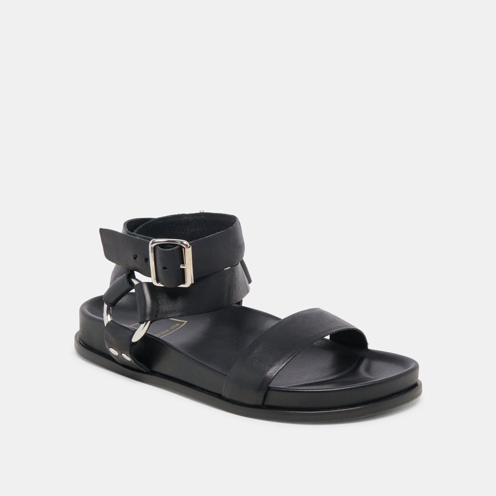 Dolce Vita Gilda Leather Women Sandals Black | US-391402WIV