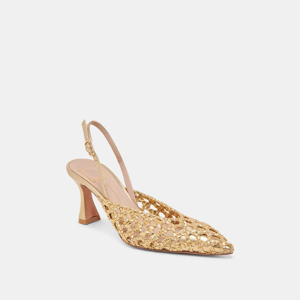 Dolce Vita Gloria Woven Women Heels Gold | US-035864DNJ