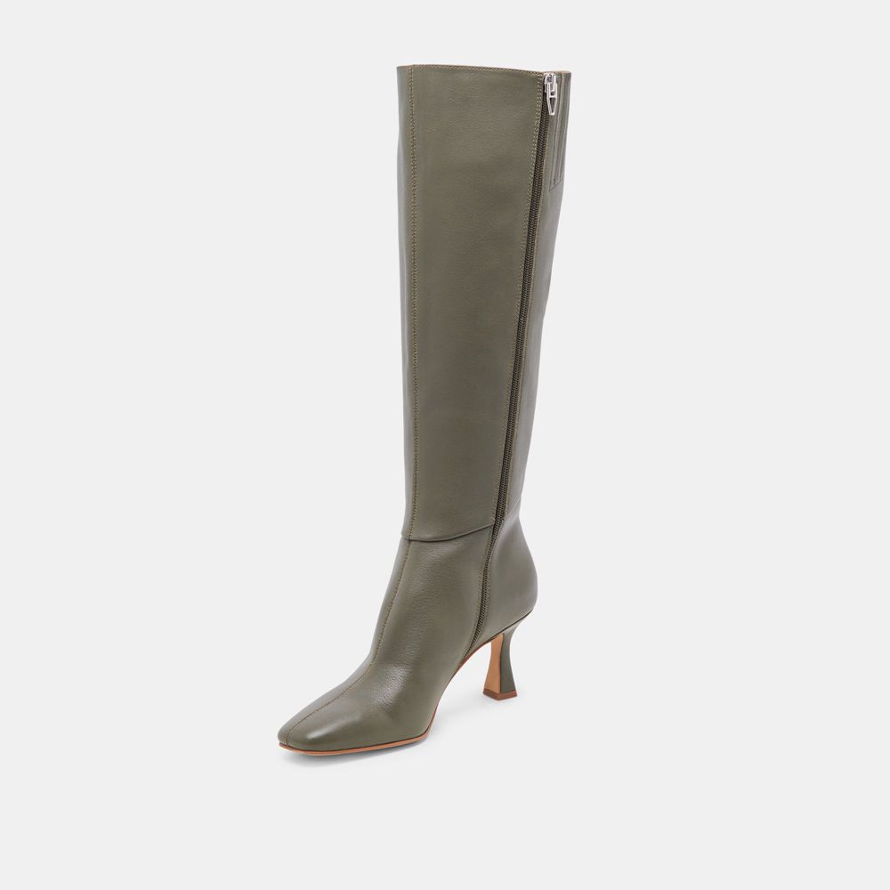 Dolce Vita Gyra Leather Women Boots Dark Olive | US-536019VJK