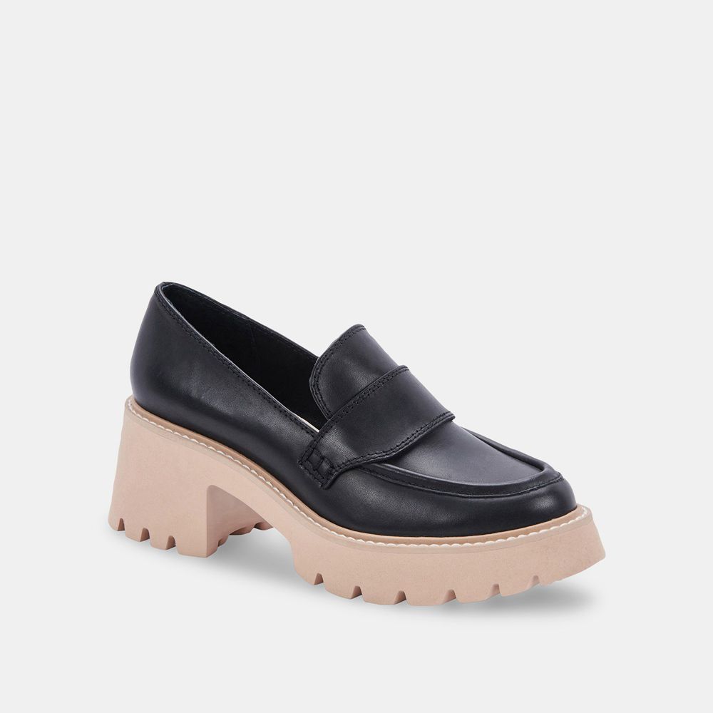 Dolce Vita Halona Leather Women Loafers Black | US-139457NSL