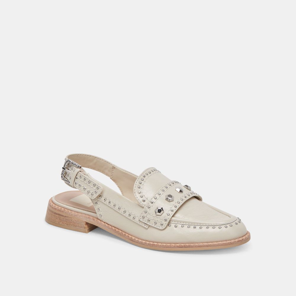 Dolce Vita Hardi Stud Crinkle Patent Women Loafers Cream | US-094381DOA