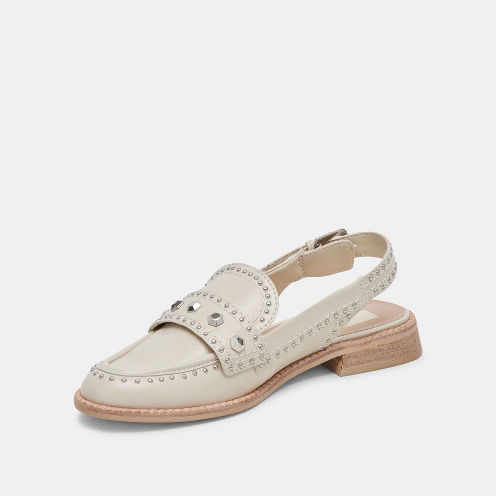 Dolce Vita Hardi Stud Crinkle Patent Women Loafers Cream | US-094381DOA