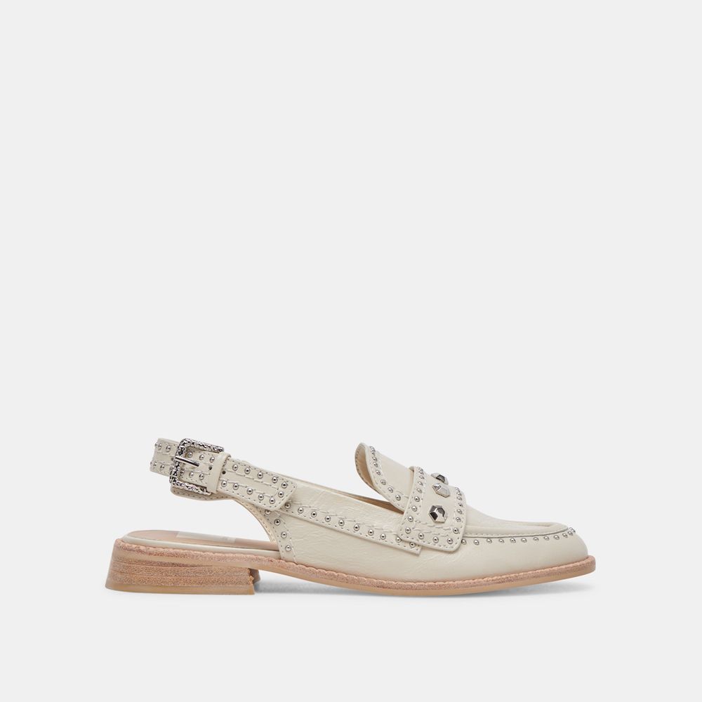 Dolce Vita Hardi Stud Crinkle Patent Women Loafers Cream | US-094381DOA