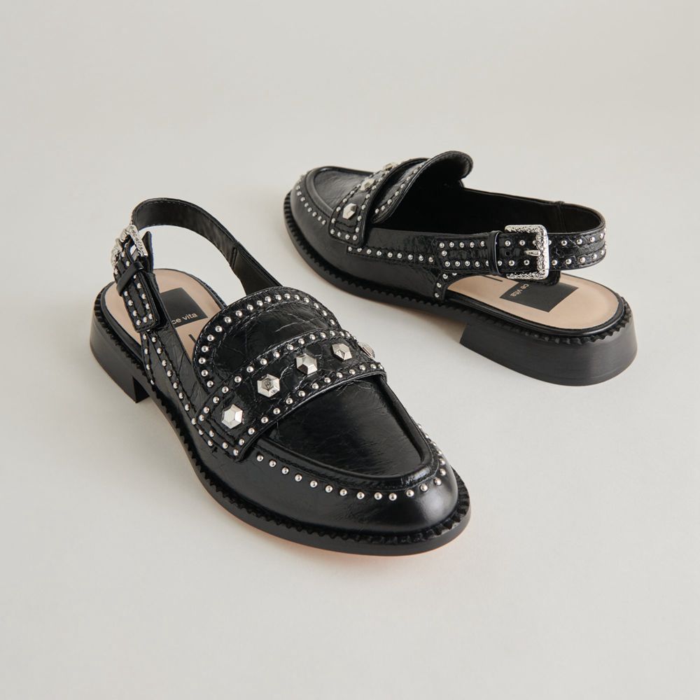 Dolce Vita Hardi Stud Crinkle Patent Women Loafers Black | US-054967GBW