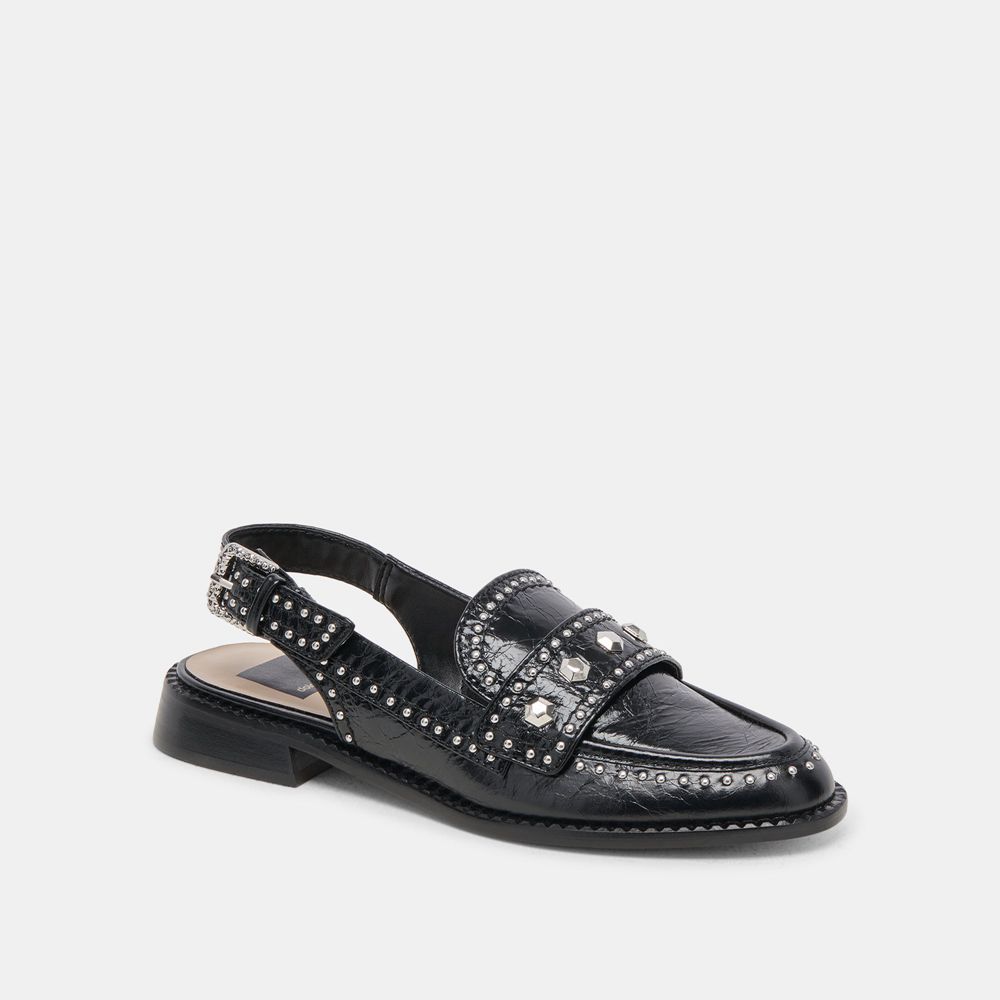 Dolce Vita Hardi Stud Crinkle Patent Women Loafers Black | US-054967GBW