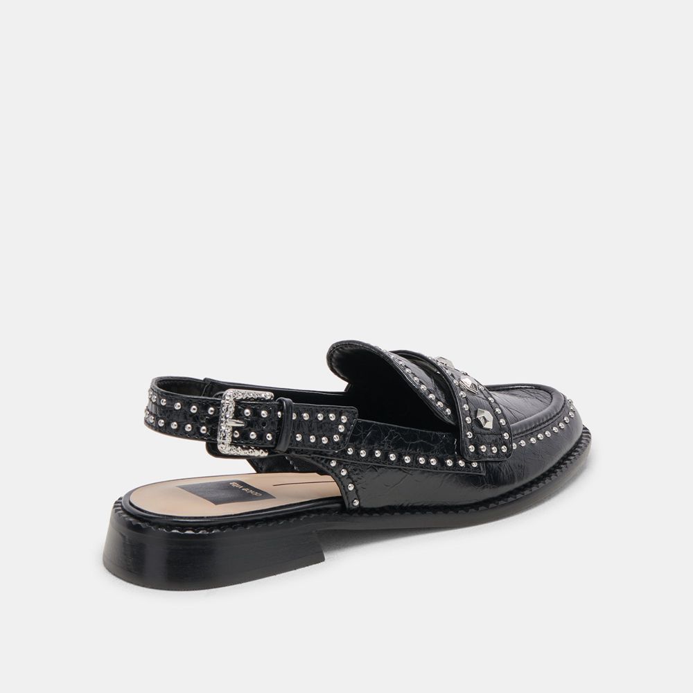 Dolce Vita Hardi Stud Crinkle Patent Women Loafers Black | US-054967GBW