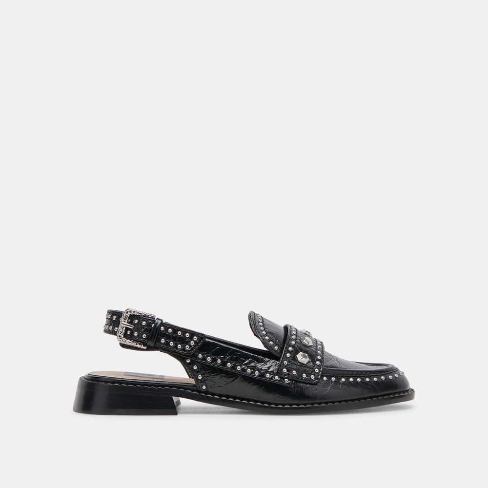 Dolce Vita Hardi Stud Crinkle Patent Women Loafers Black | US-054967GBW