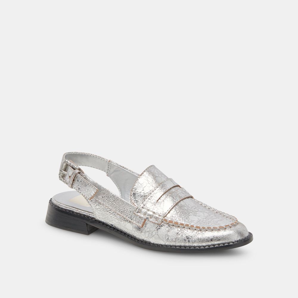 Dolce Vita Hardi Wide Leather Women Loafers Silver | US-804537ZSO