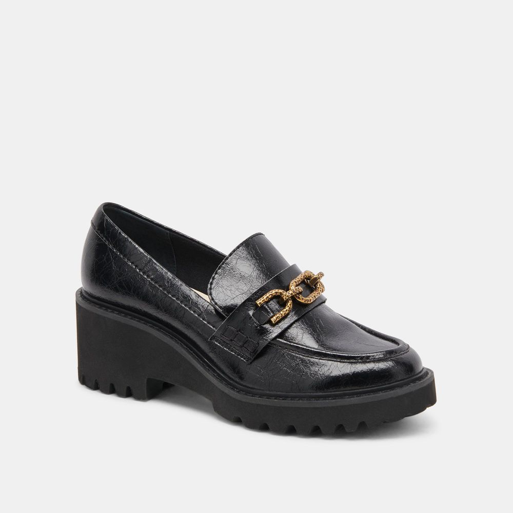 Dolce Vita Harlen Crinkle Patent Women Loafers Black | US-038142JZW