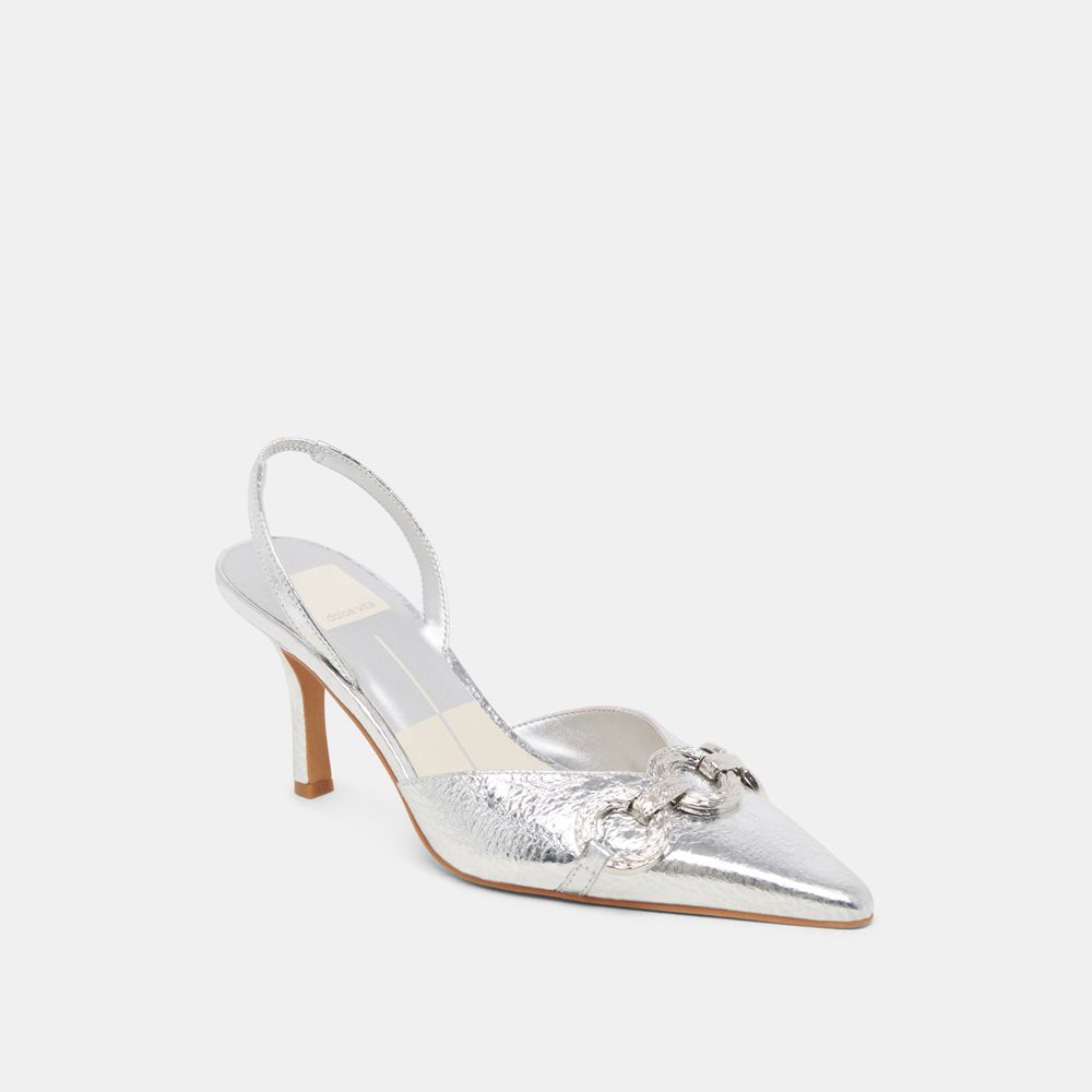 Dolce Vita Haylee Leather Women Heels Silver | US-174395GYA