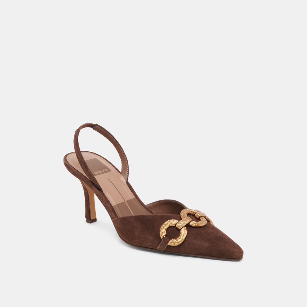 Dolce Vita Haylee Suede Women Heels Dark Brown | US-893720ZWR