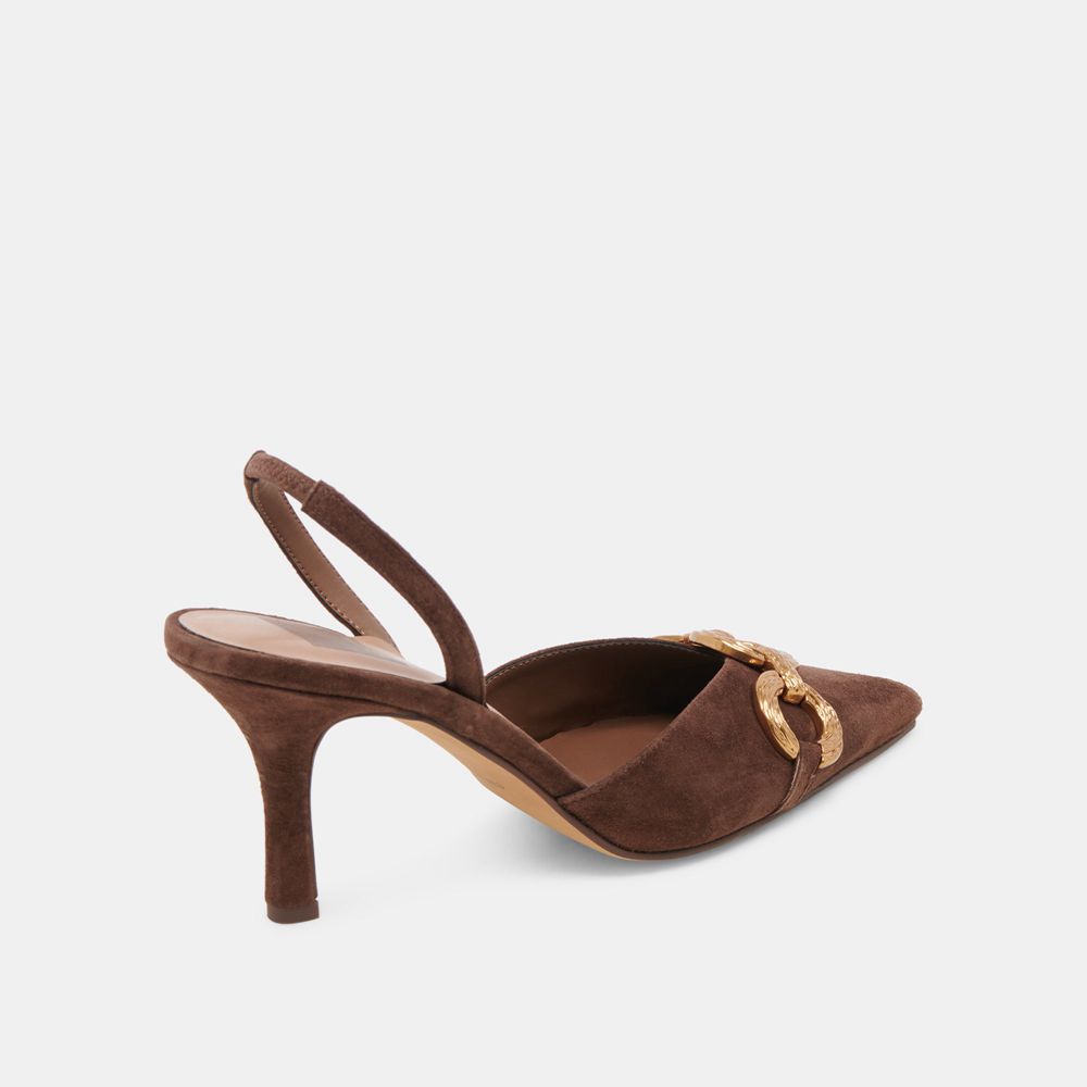 Dolce Vita Haylee Suede Women Heels Dark Brown | US-893720ZWR