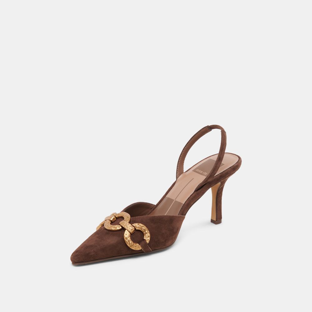 Dolce Vita Haylee Suede Women Heels Dark Brown | US-893720ZWR