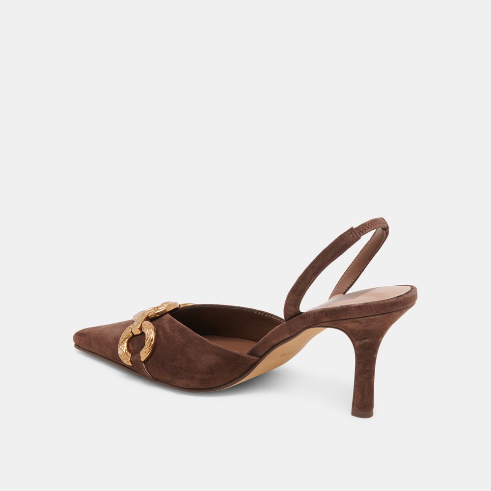 Dolce Vita Haylee Suede Women Heels Dark Brown | US-893720ZWR