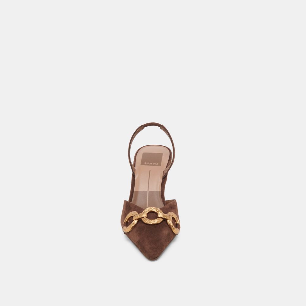 Dolce Vita Haylee Suede Women Heels Dark Brown | US-893720ZWR